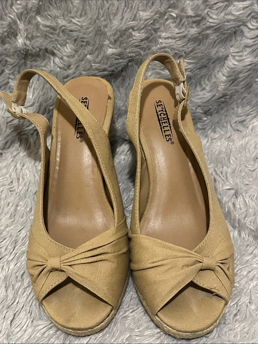 Seychelles Tan Knotted Slingback Espadrille Cork Wedges
